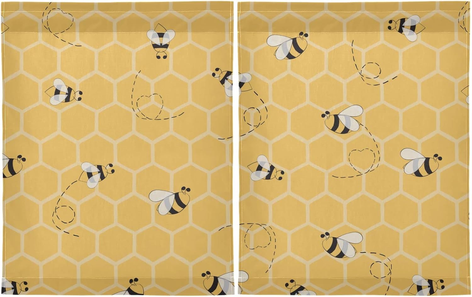 DOMIKING Yellow Bees Honey Kitchen Curtains 36 inch Length Light Filtering Tier Curtains Short Valance for Kitchen Bathroom Bedroom Kids Living Room, 2 Panels (27 W x 36 L)