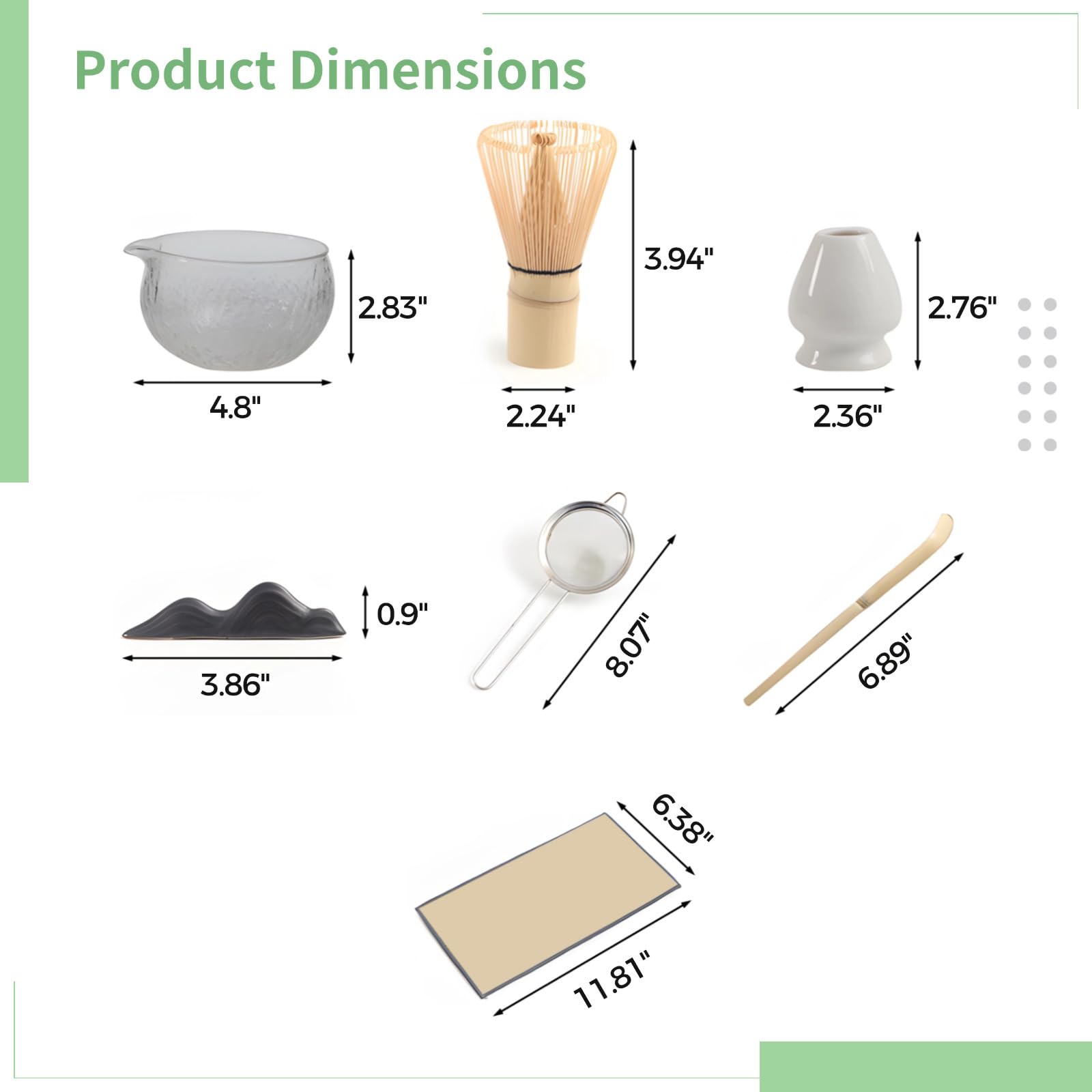 PONDON Juego de batidores de matcha de 7 piezas, kit de té tradicional con cuenco de matcha, batidor, cuchara, tamiz y paño, café con leche o juego ceremonial completo de uso diario, regalo