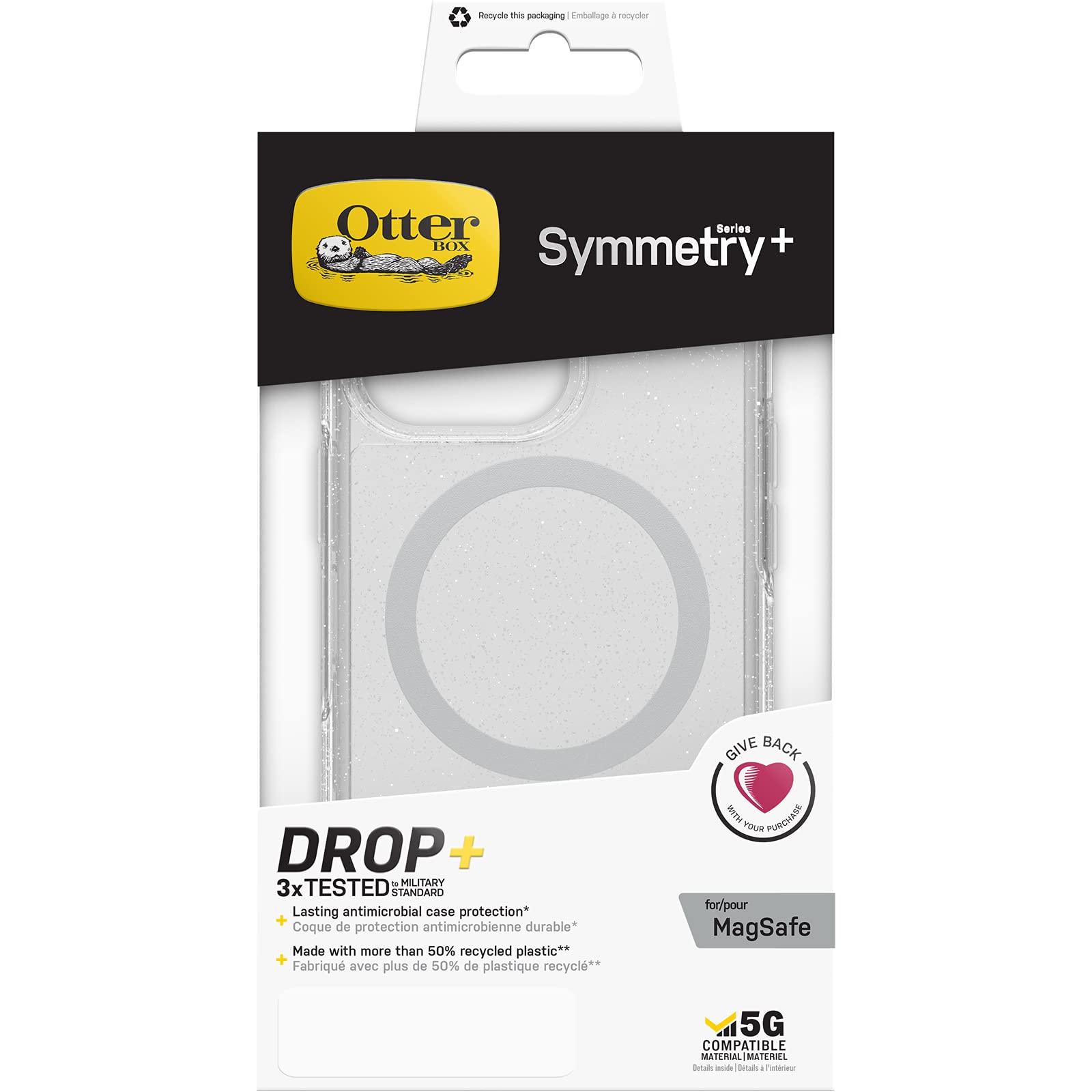 OtterBox Cover per iPhone 13 PRO Symmetry+ Clear con MagSafe, Resistente a Shock e Cadute Fino a 2 Metri;Sottile, Testata 3X Norme Mil-Std 810G, Protezione antimicrobica, Stardust