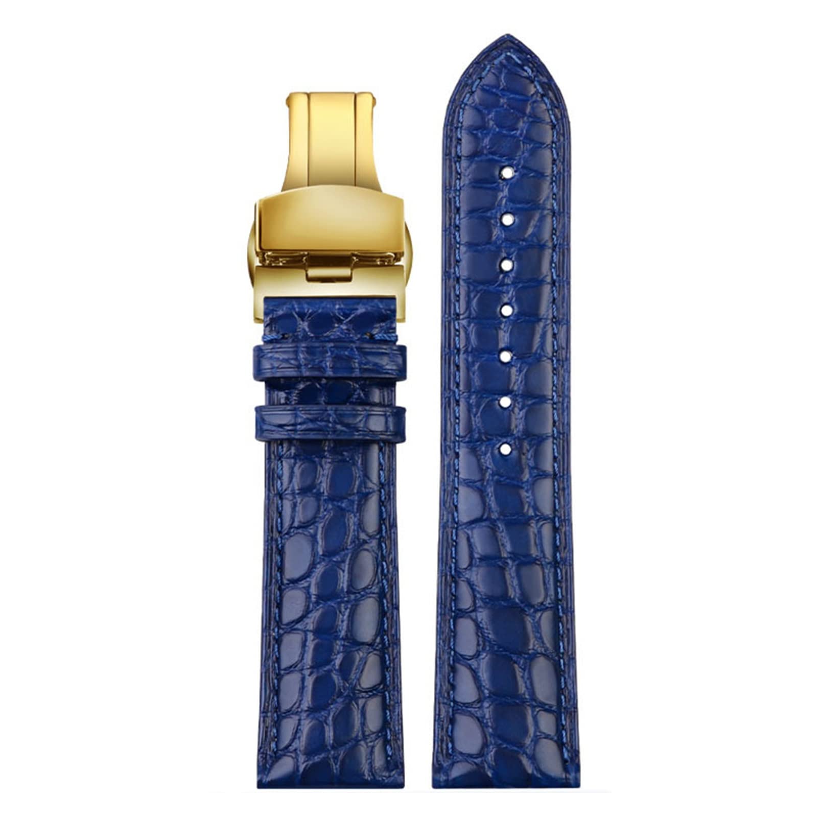 Für luxuriöse Armbandkrokodilgurt weiche Blaue Leder -Uhrenband -Schmetterlingsklasamme 18 20mm 22mm Männer Handgelenkband
