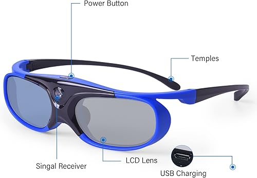 Miniatura 5 de TOUMEI Gafas 3D, Active Shutter 3D DLP Link recargables 3D para Acer ViewSonic BenQ Optoma Philips Panasonic Vivitek Dell Jmgo Cocar Toumei 3D