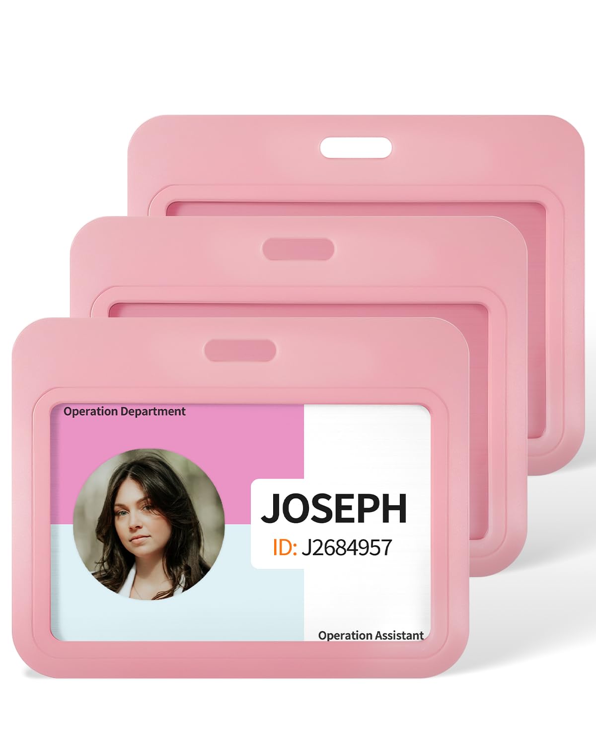 Uniclife 3 Pack Sliding ID Badge Holder Pink Horizontal Hard Plastic Case with Clear Window Card Protector Pouch for Office School ID Credit Cards