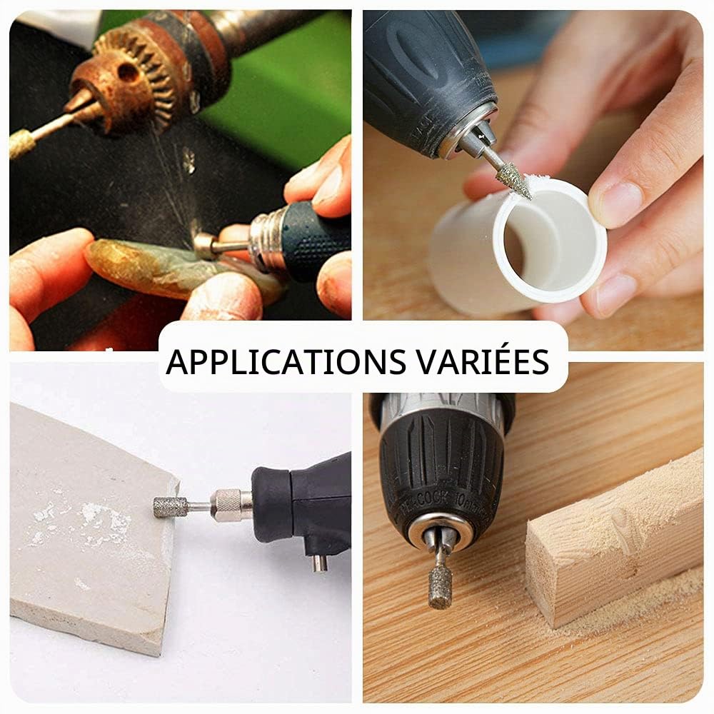 Ensemble de Fraise Diamantées, 20 PCS Mèche Meulage Diamant Tige 1/8", Kit de Dremel Fraises Rotatives pour Sculpture, Bricolage, Meulage, Polissage et Gravure