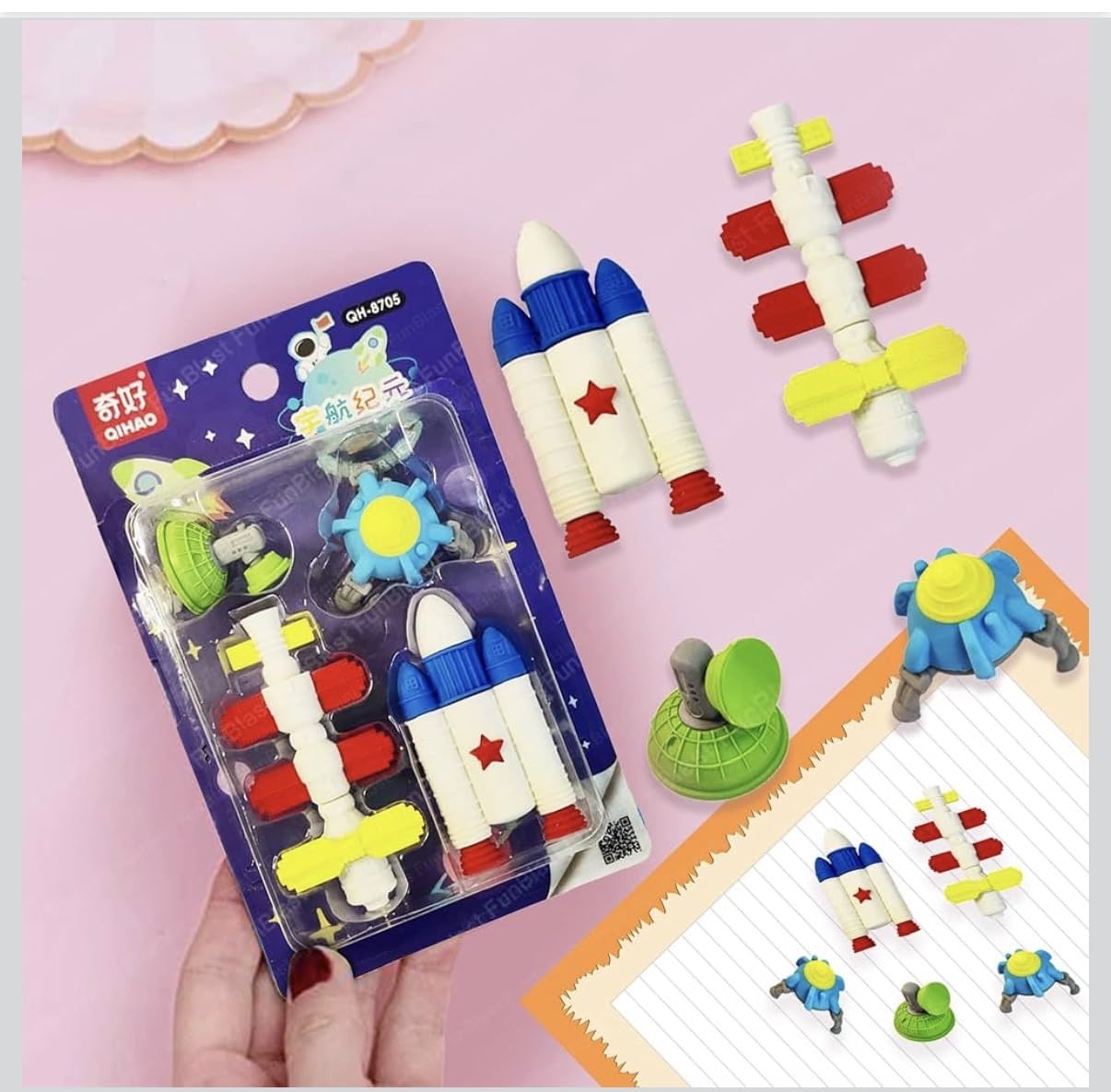 Space Rocket Theme Erasers for Kids, Multicolour Novelty Eraser Set for Boys and Girls, Fun Stationary Kit with Rocket and Space Designs