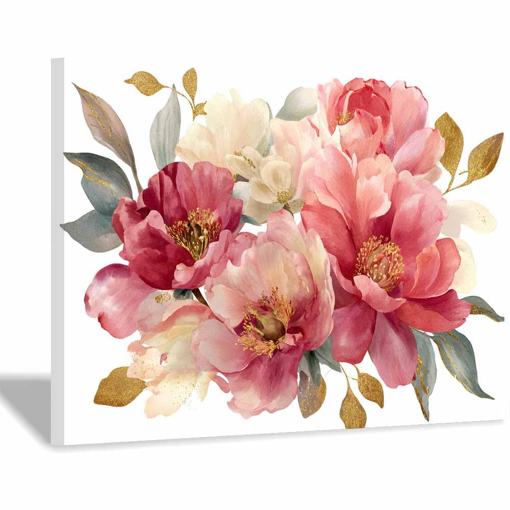 ZAMAEIU Nature Landscape Canvas Wall Art Peony bouquet posters picture, Modern Wall Decor, for Bedroom, Office, Living Room, Corridor, classroom(pink)-30x50cm Framed
