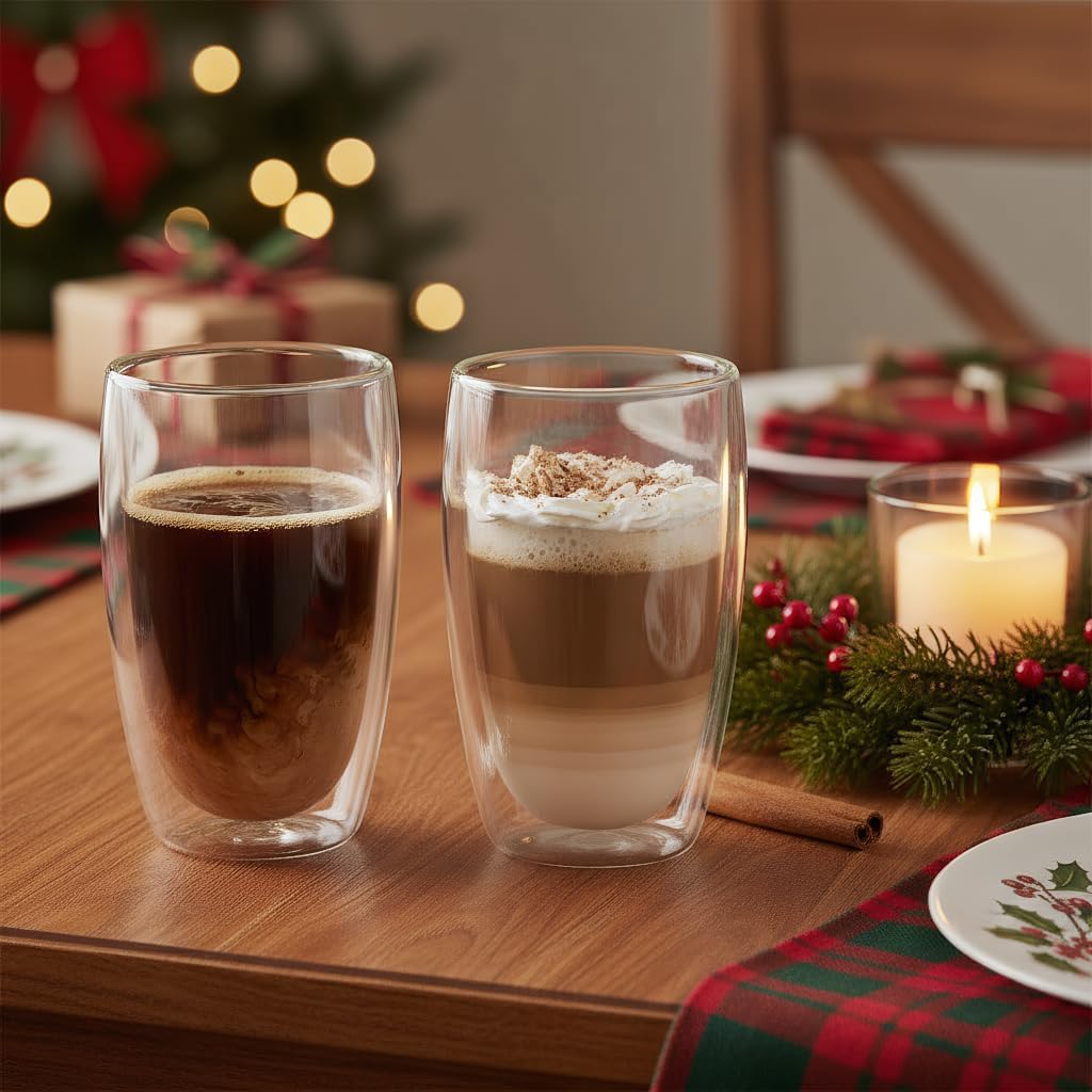 Double Wall Glass Coffee Mugs Set of 2, 15oz/440ml Insulated Glass Mugs for Hot Beverages, Large Clear Coffee Cups for Espresso, Tea, Latte, Cappuccino - Image 4