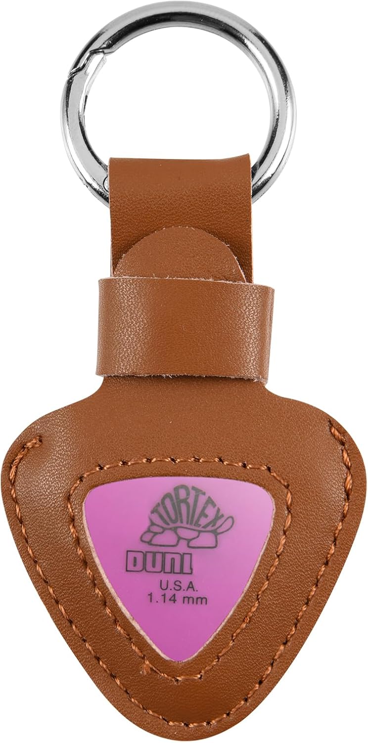 Guitar Pick Holder, Pick Storage Bag Carrying Case with Carabiner, Hold 5 Picks for Gigs and Practice(Brown)