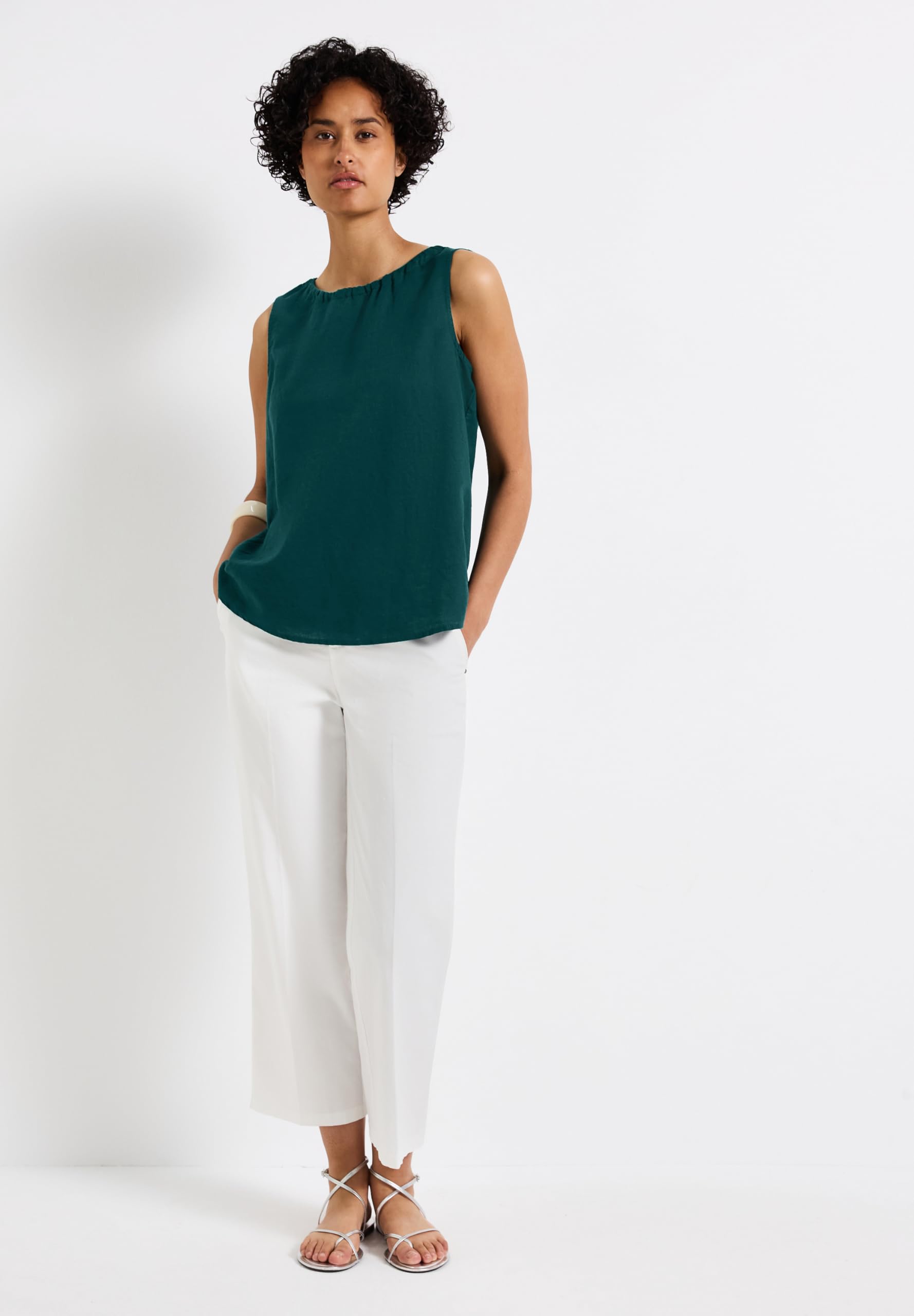 Street One Damska bluzka z mieszanki lnu, Dark Garden Green, 34