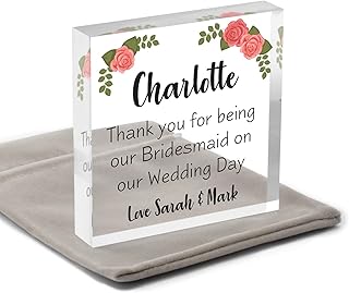 Bridesmaid Thank You Gifts, Personalised Maid of Honour Flower Girl Bridesmaid Keepsake, Bridesmaid Wedding Gift Ornament, Wedding Day Gifts From Bride and Groom, With Grey Bag