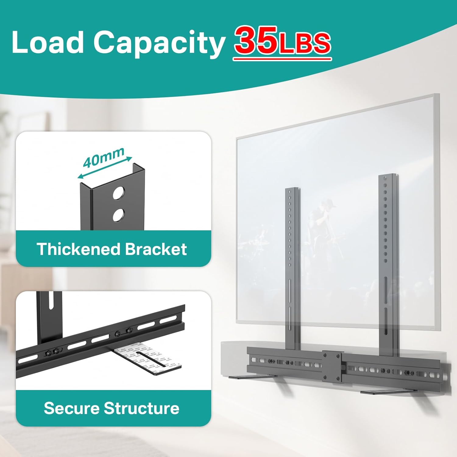 Heavy Duty Soundbar Bracket for Sonos Beam TV Mount and Sonos Beam Gen 2 TV Mount - Under TVs Bracket Holds 35 Lbs for Sonos Gen 1 & 2 Space Saving Design Easy Installation