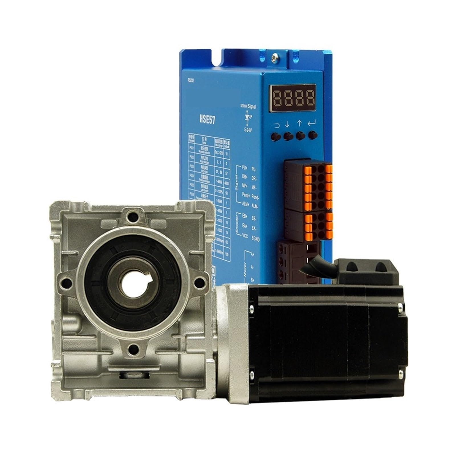 Motore passo-passo a circuito chiuso con riduttore a vite senza fine NEMA24 da 2,1 Nm, 5,8 A e kit driver 60HSEWG65+riduttore HSE57(Ratio 7.5 to 1,Without output shaft)
