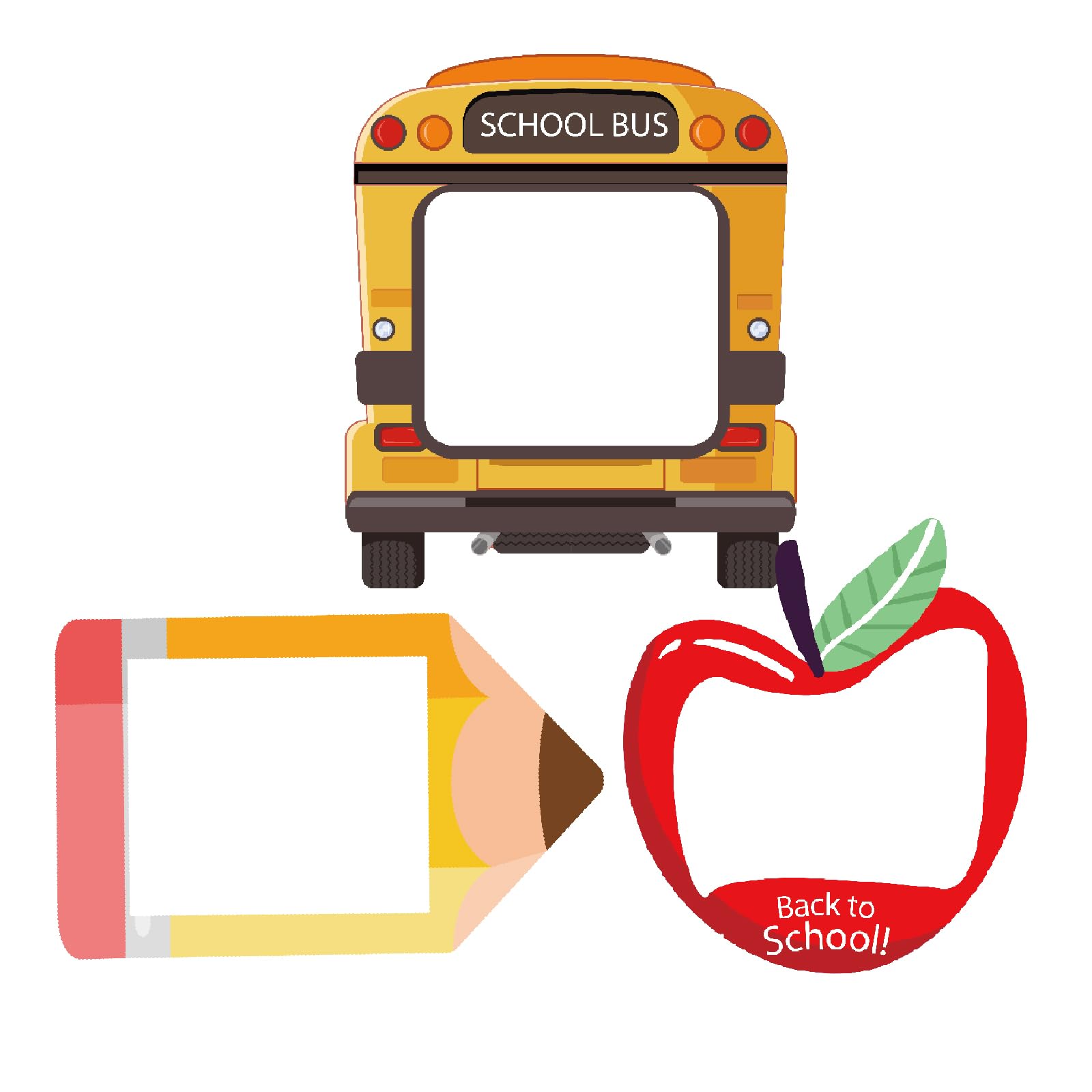 3 Pcs Back to School Photo Props Frame School Bus Photo Booth First Day of School Welcome Decorations School Pencil Shaped Backdrops for Back to