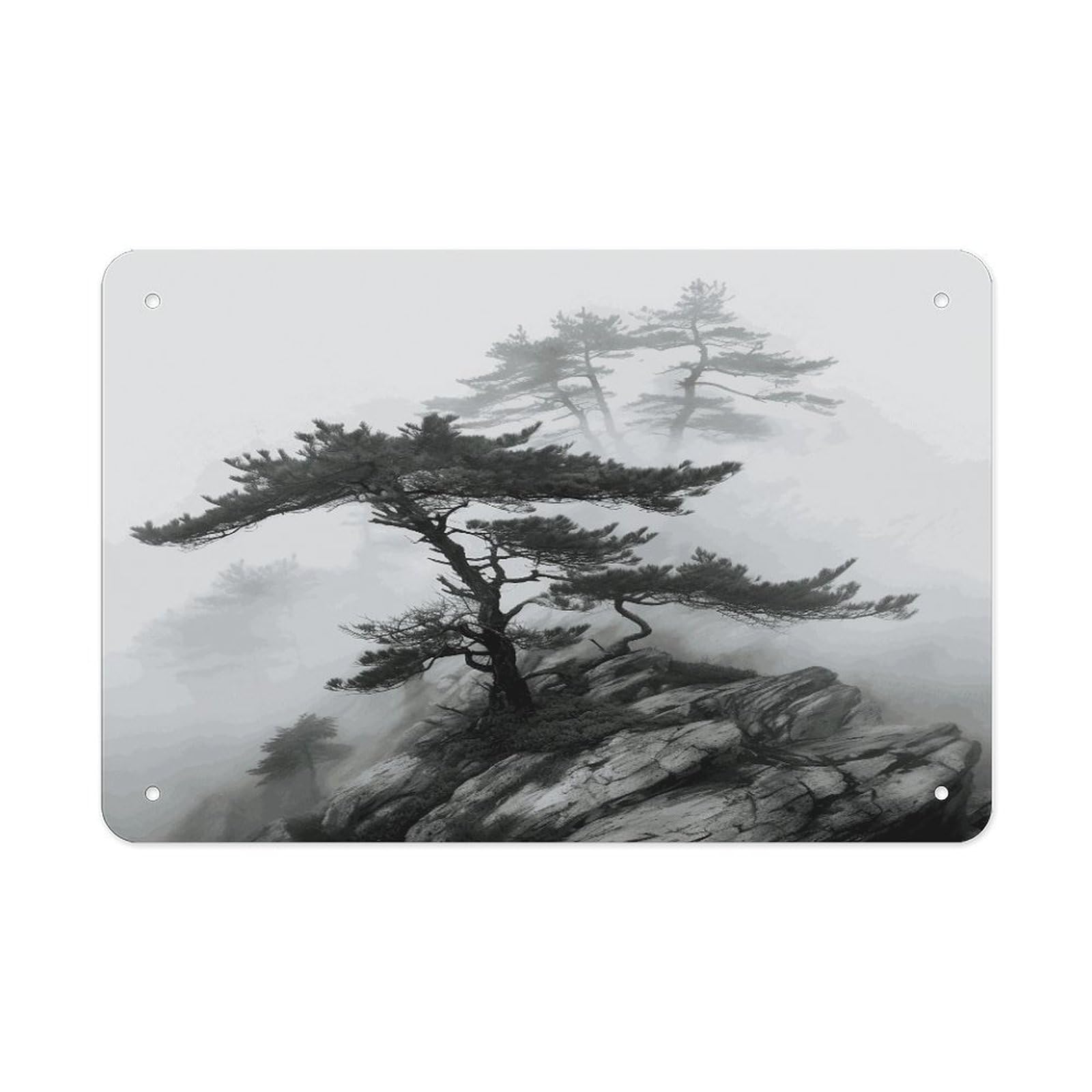 Fekiloot Style Foggy Mountain Pine Tree Metal Signs Wall Art Tin Sign