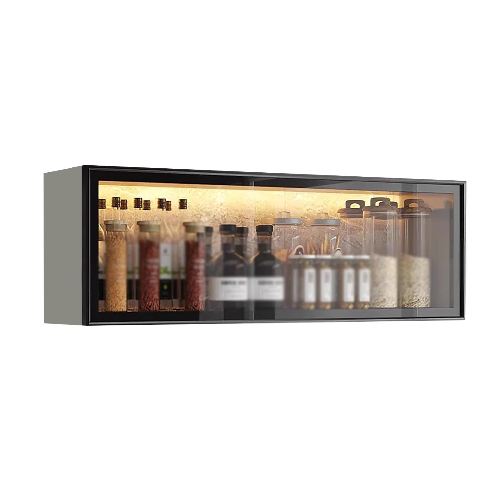 BHGFYXBS Wall Mounted S Display Cabinet For Kitchen & Dining Room Gray White Pantry Sto With Doors Drill Free Installat 50X32X19Cm Slish & Space Saving,Black-A-50X32X19Cm,Black-a-50x32x19cm