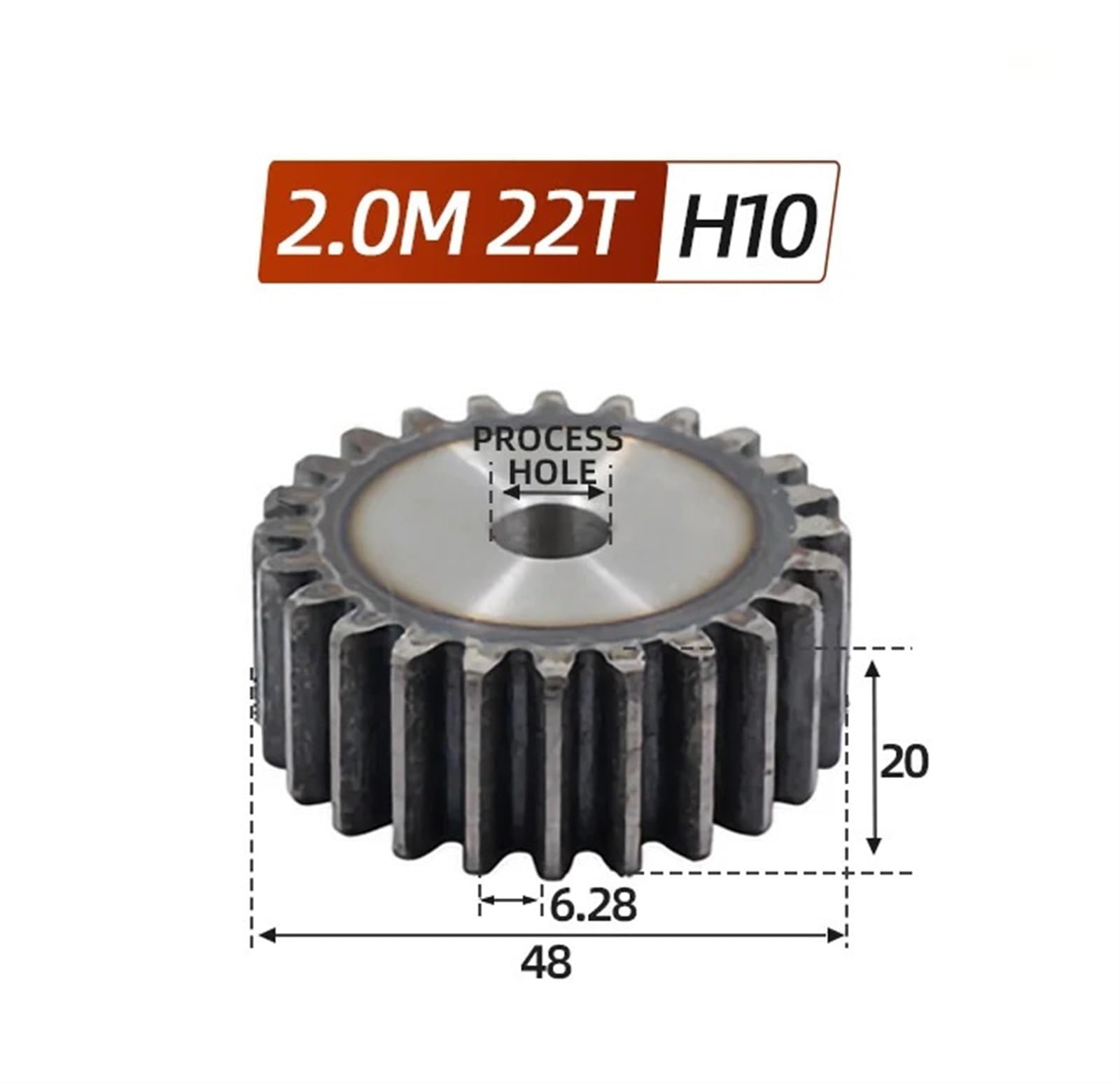 Bevel Gear Pinion Hardware Mechanical 1pcs 2 Mod Spur Gear 2M 21T 22T 21/22 Teeth Machining Hole 10mm Flat Tooth Gear Steel Thickness 20mm(22T Craft Hole 10)