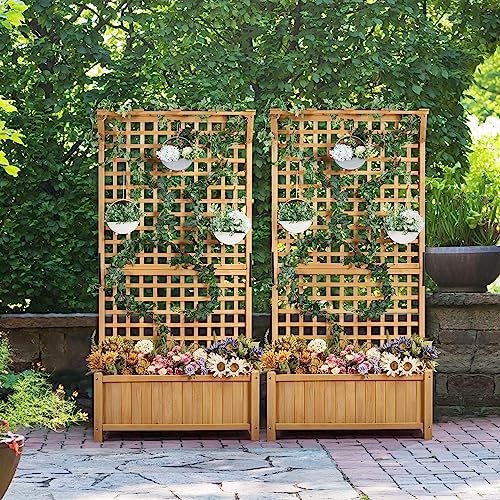 Yaheetech-72-H-Garden-Planter-with-Trellis-for-Vine-Climbing-Horticultural-Plants-Outdoor-wDrainage-Holes-Raised-Garden-Bed-Planter-Box-for-Flowers-Herbs-Light-Brown-2pcs Yaheetech 72 H Garden Planter with Trellis for Vine Climbing Horticultural Plants Outdoor wDrainage Holes Raised Garden Bed Planter Box for Flowers Herbs Light Brown 2pcs