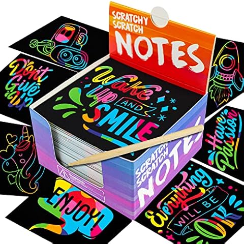 PURPLE LADYBUG Rainbow Scratch Notes Mini Craft Kits - with 150 Scratch Art Papers + 2 Wooden Stylus - Fun Christmas Stocking Fillers Kids - Unique Gifts for Kids, Teens, & Adults Cover