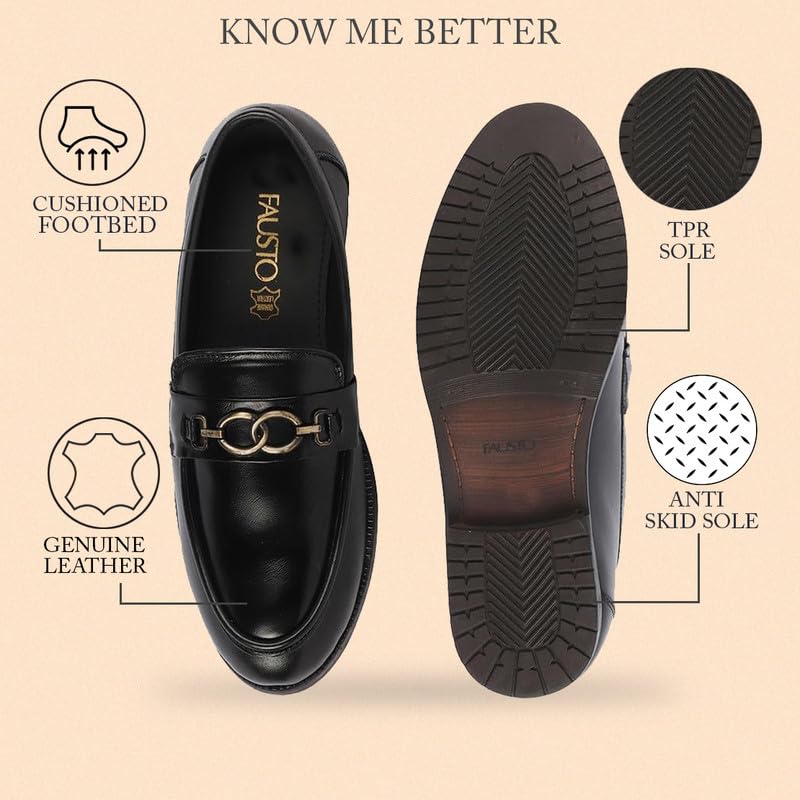 Image of FAUSTO Men Leather Pull-On Loafers