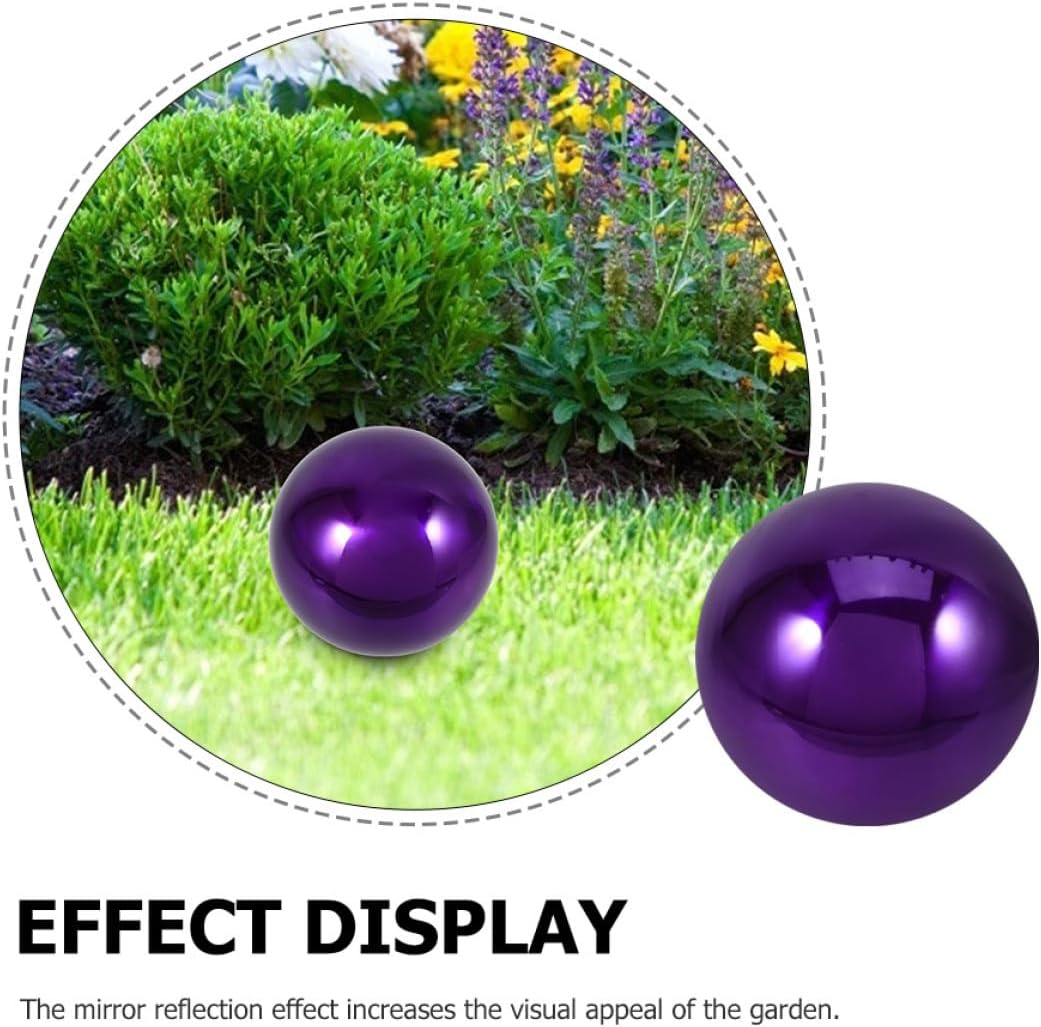 Garneck 2pcs Stainless Steel Gazing Spheres Reflective Garden Balls Purple Mirror Polished 150mm Outdoor Patio Decorative Sculptures