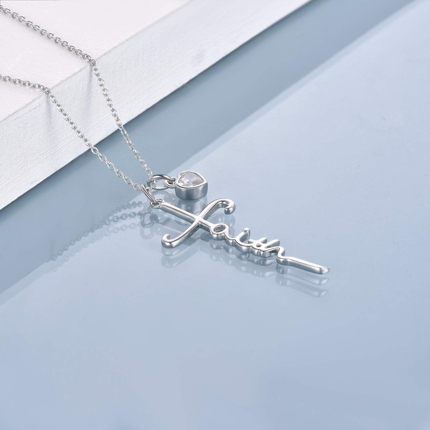 Faith Cross Necklace For Women Birthstone Sterling Silver with Simulated Birthstone Cross Jewelry Christian Gifts - Image 5