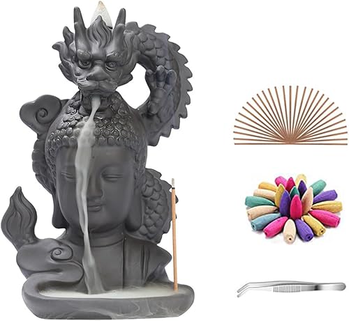 Miniatura 1 de Juego de quemador de incienso de cerámica con reflujo, soporte de incienso de reflujo en cascada con 45 conos y 30 varillas, ornamen de