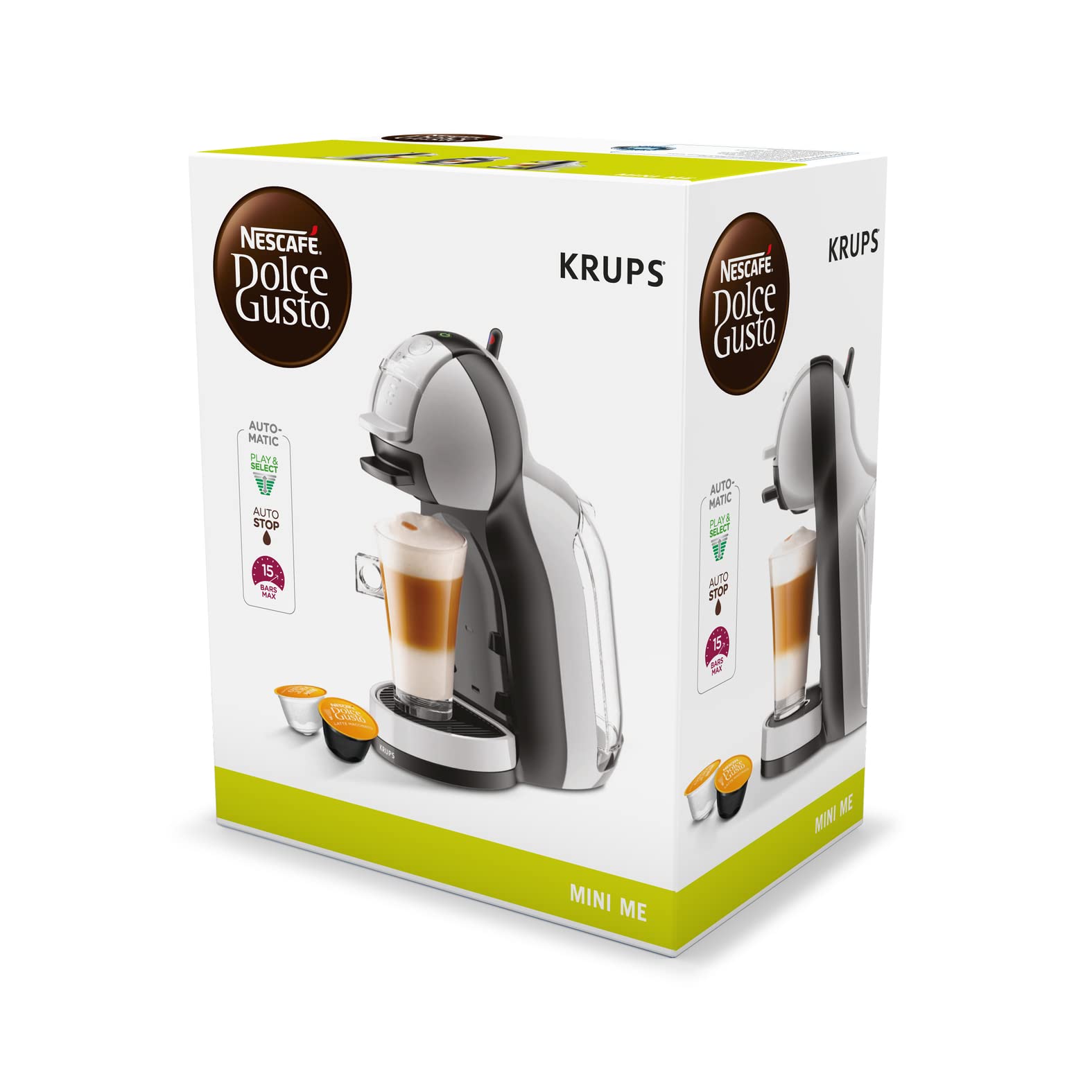 NESCAFÉ Dolce Gusto Mini Me Von Krups Kapselkaffeemaschine, 15 Bar, 0,8 L, Arctic Grey/Schwarz, KP123B