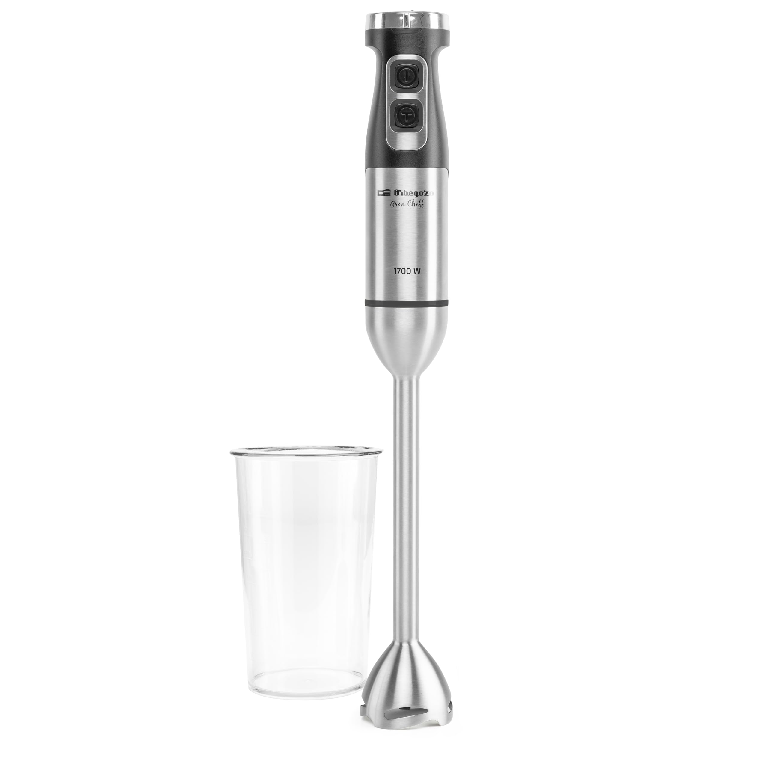 Orbegozo BT 6017 Batidora de Mano 1700W con Motor DC, Brazo XL Desmontable de Acero Inoxidable, Velocidad Ajustable, Función Turbo, Vaso Medidor 900 ml y Mango Ergonómico