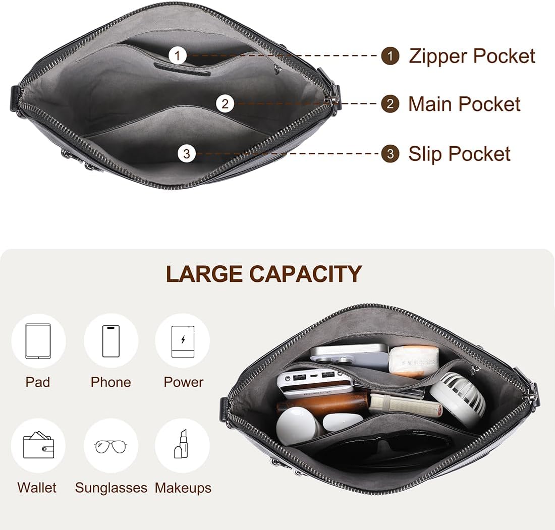 COOLCY Genuine Leather Crossbody Bags for Women Purses and Handbags for Ladies with Multiple Pockets Shoulder Satchel Bag - Image 5