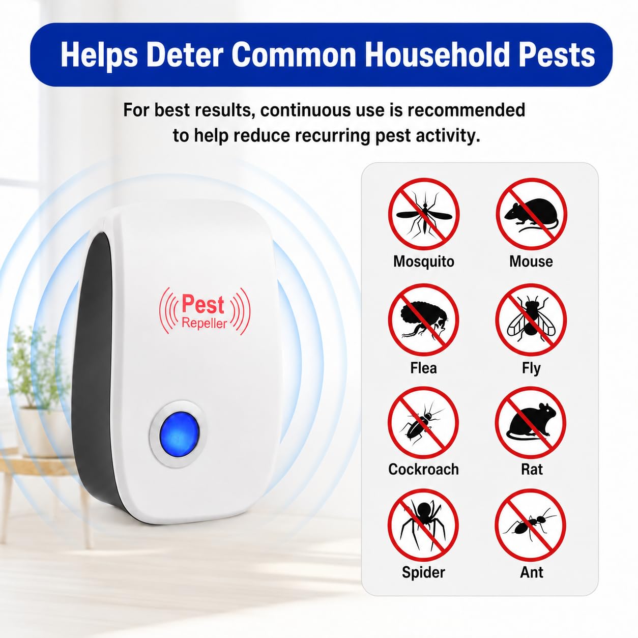 Repelente Ultrasónico de Plagas, Anti Mosquitos Eléctrico para Anti Moscas, Cucarachas, Arañas, Ratones y Hormigas, Antimosquitos Electrico, Auyentadores de Ratones Potente