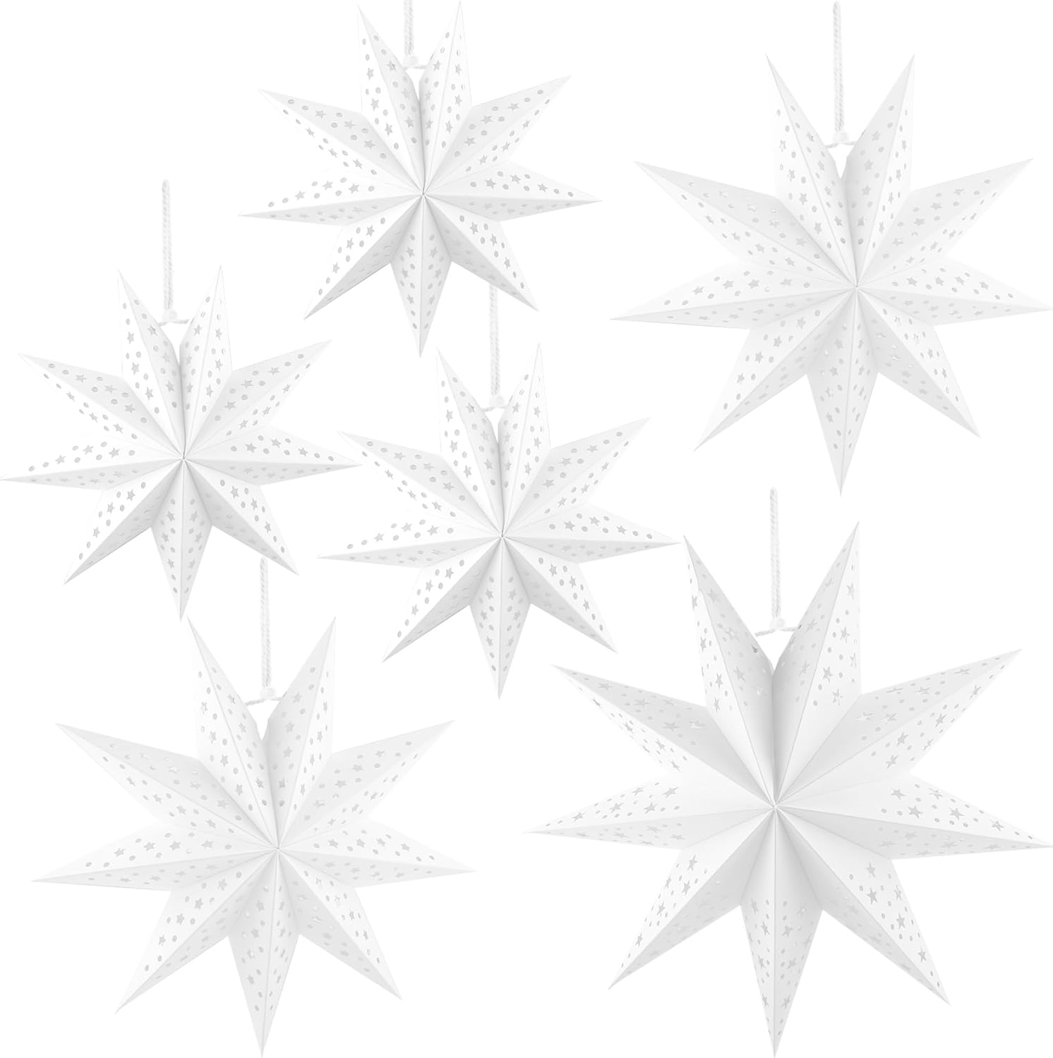 Cotiny 6 Pack Paper Star Lanterns White 9Pointed Star Lamp Shade