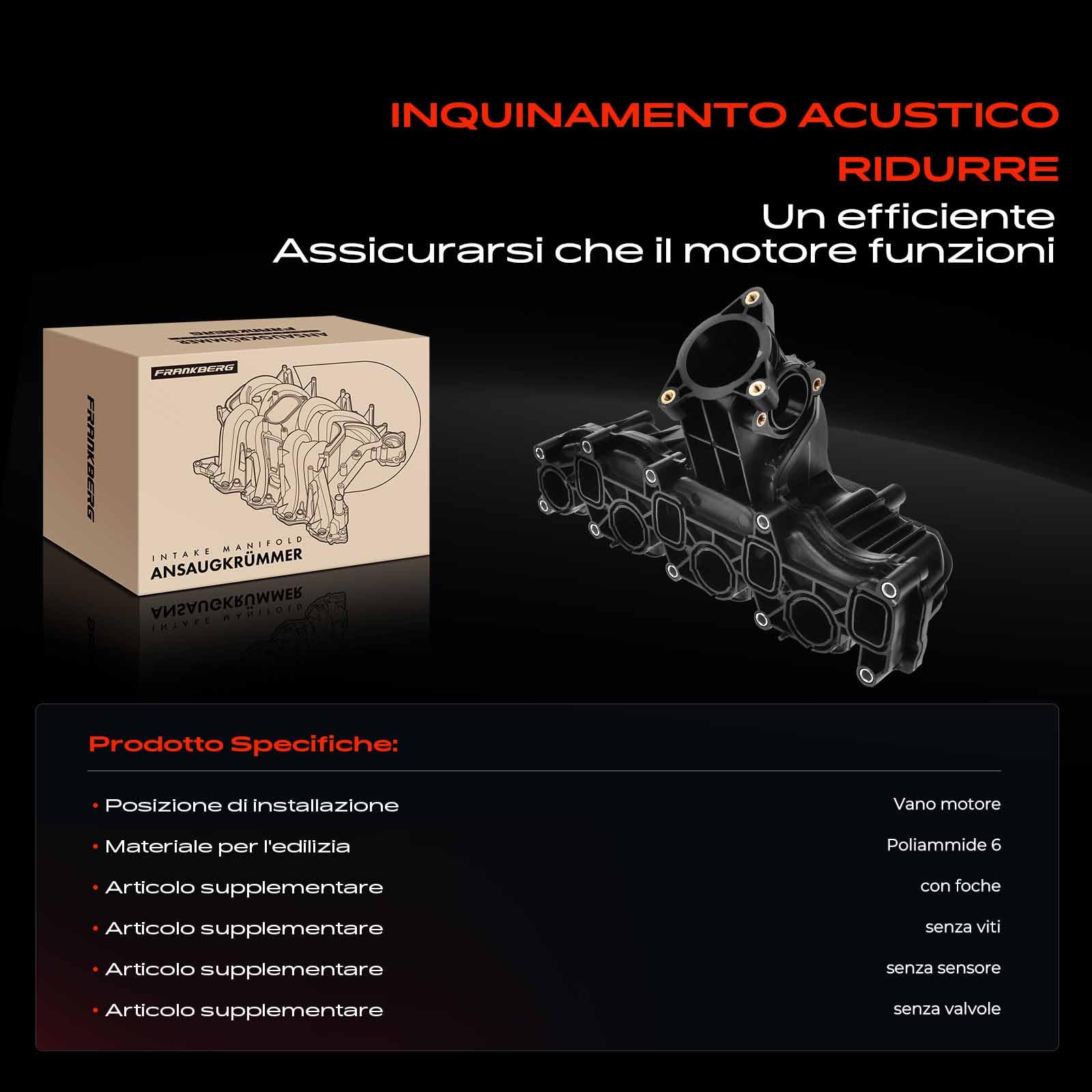 Frankberg Collettore di aspirazione con guarnizione 03L129711AL | Compatibile con: A1 Sportback 8XA 8XF, Altaea XL 5P5 5P8, R.o.o.m.s.t.e.r 5J7, NH3 rapido, Golf Plus 521 5M1