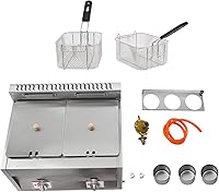 Vista 8 de Freidora comercial para encimera, 2 x 6.3 cuartos de galón, gran capacidad, doble tanque de gas, freidora de gas comercial de acero inoxidable con 2