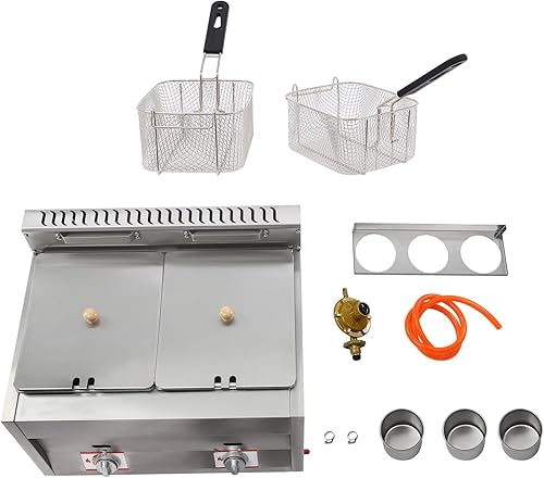 Miniatura 8 de Freidora eléctrica de 2 x 2500 W, 12.7 cuartos de galón, gran capacidad, freidora comercial de grado alimenticio con 2 cestas para freír papas