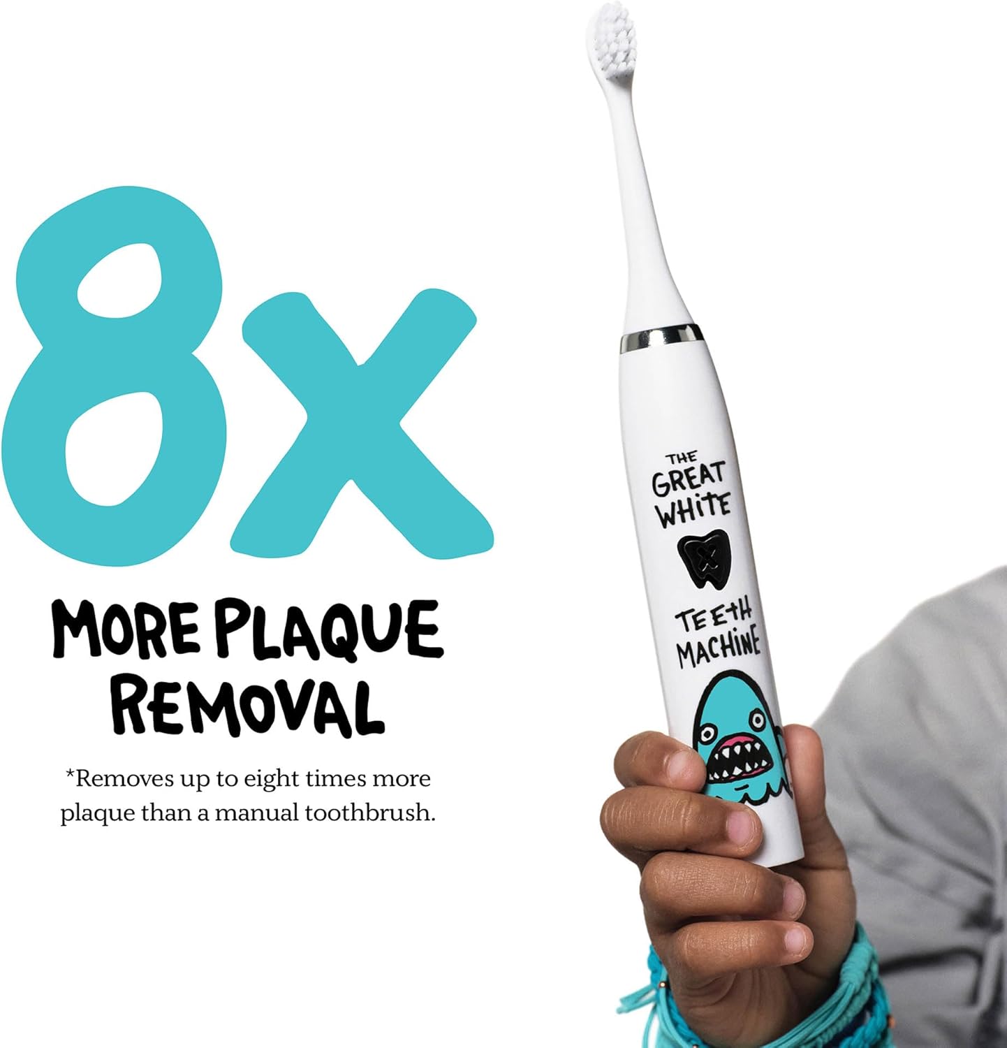 Made by Dentists Kids Electric Toothbrush - Rechargeable Vibrating Toothbrush with Timer, Includes 6 Replacement Heads, Gently Cleans Teeth, Kid & Toddlers Age 2+, Shark - Image 3