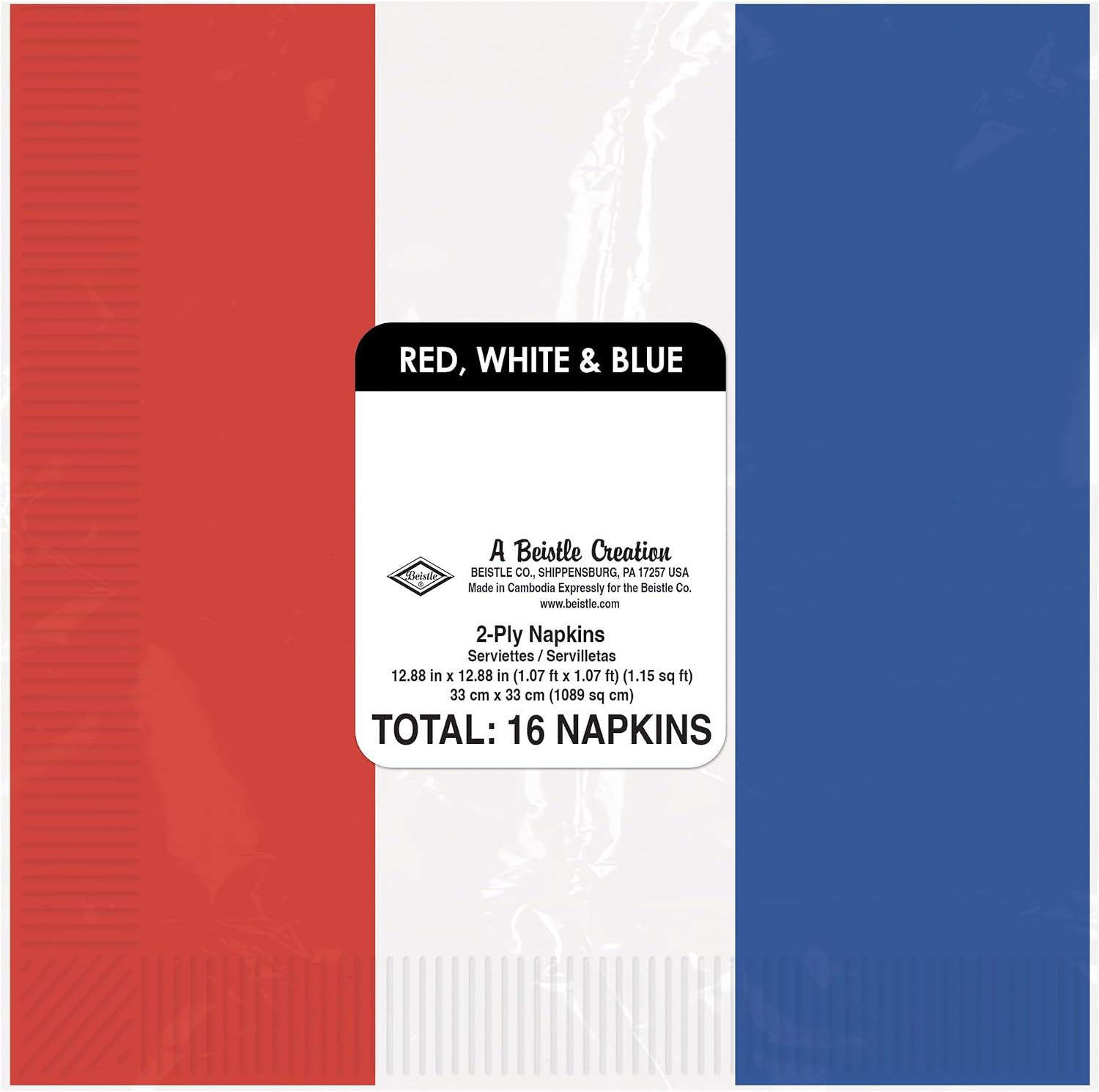 Beistle, White & Blue Theme Luncheon Napkins, Red/White/Blue