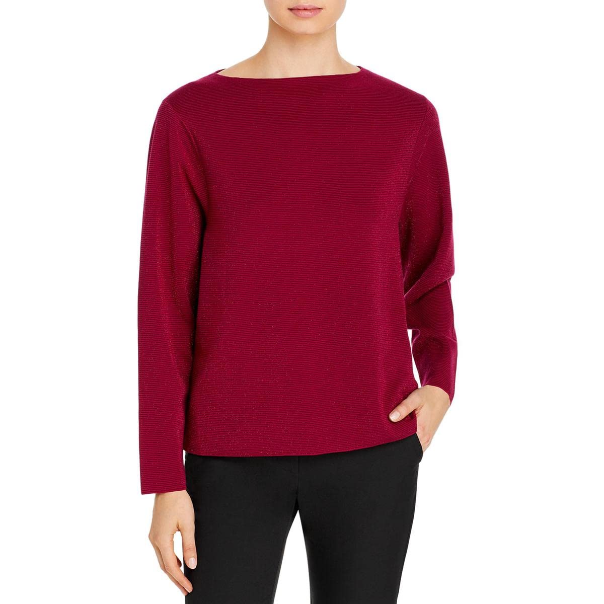 New York Womens Metallic Ribbed Pullover Top