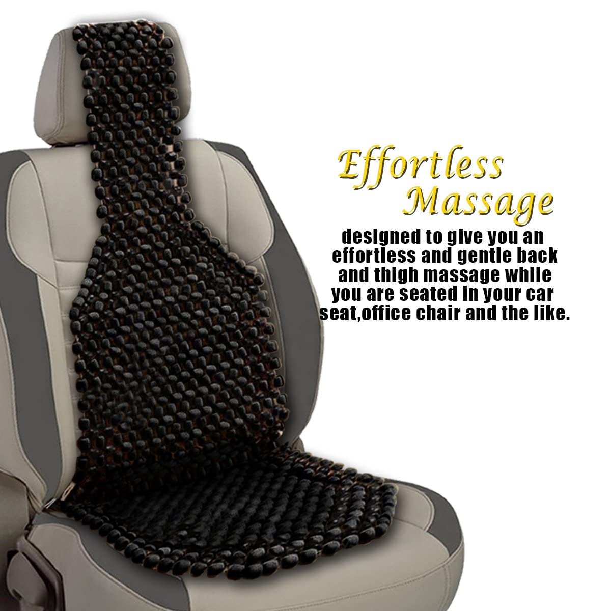 VaygWay Cuscino per sedile con perline in legno naturale durevole e doppio cordino, cuscino di supporto massaggiante ventilato per auto (confezione da 2 nero)