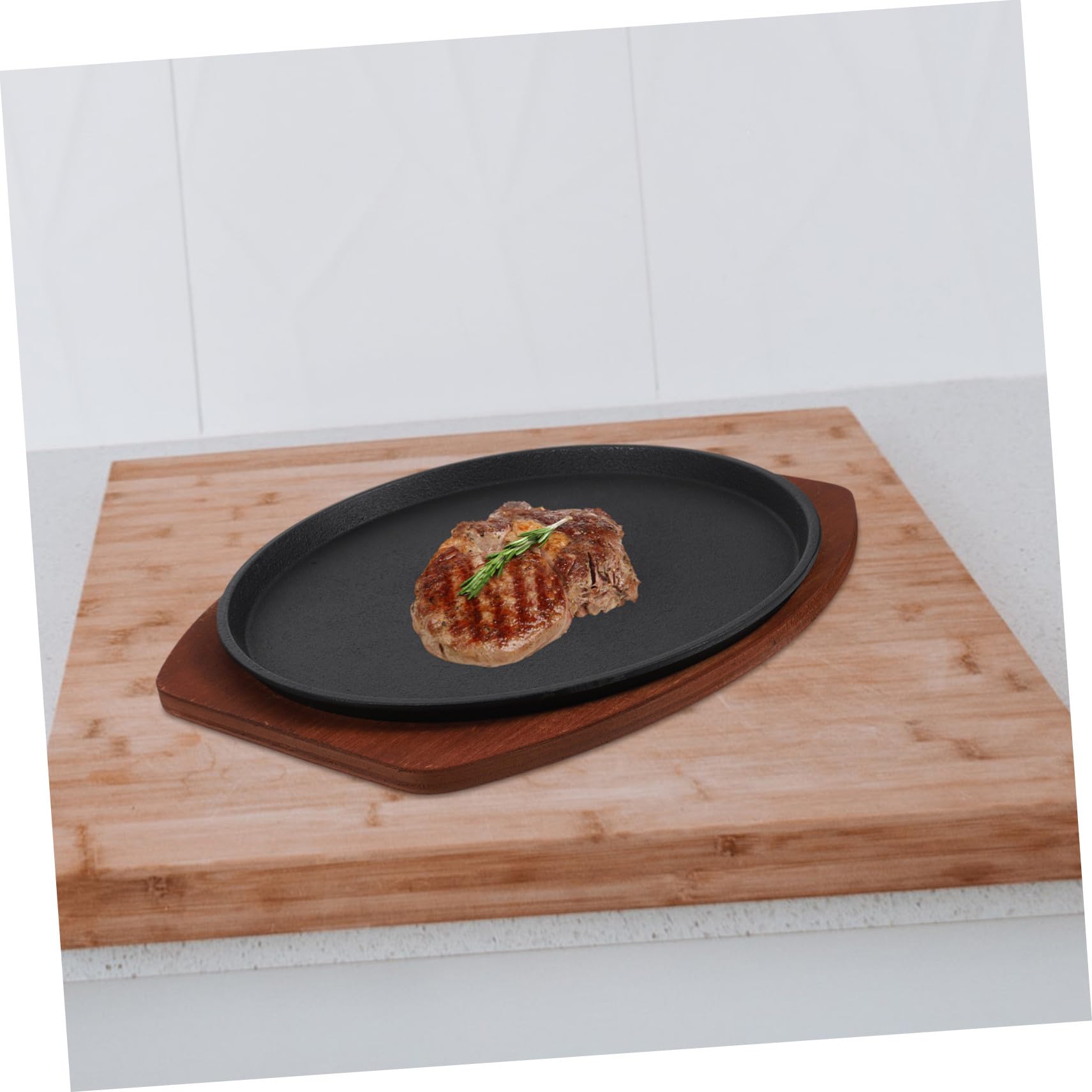 Parrilla de Hierro Plato para Servir Base de Madera