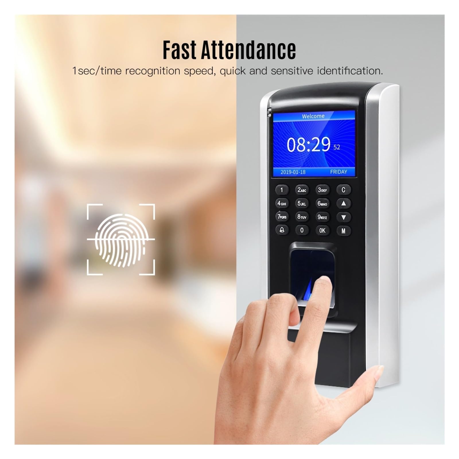 Control De Acceso por Huella Dactilar, Máquina Tiempo Asistencia, Grabadora Biométrica Registro Entrada, Reconocimiento Dactilar/contraseña Reloj eficiente