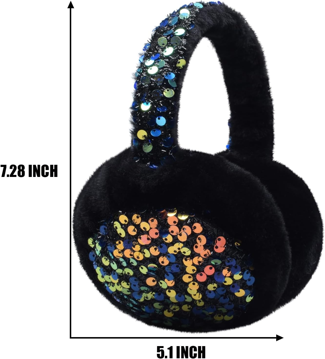 Ear Muffs Gloves Set for Kids Girls Adjustable Winter Sequin Faux Fur Windproof Warm Ear Warmer Outdoor - Image 2