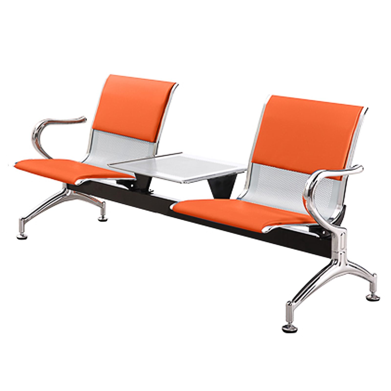 Airport Reception Bench with Table, Office Guest Chair with Armrest and Backrest, Leather Reception Chair for Business(Orange)
