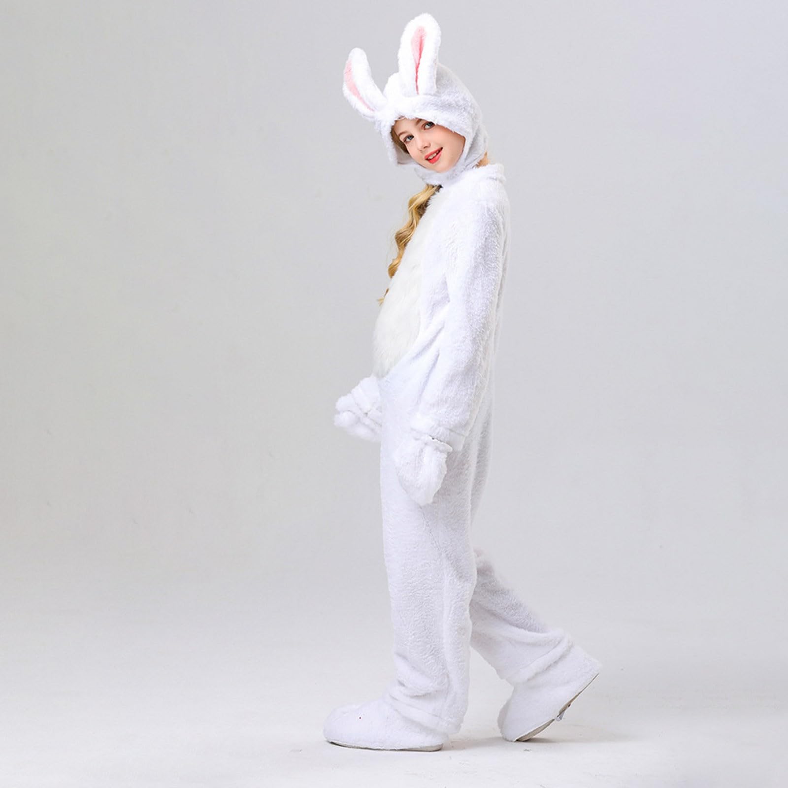 Kostium zajączka wielkanocnego dla dzieci, zwierzęcy, kombinezon z kapturem, królik, strój z rękawiczkami i ochraniaczami stóp, kostium dla dzieci, cosplay, fantazyjny kostium na wielkanocne parady i