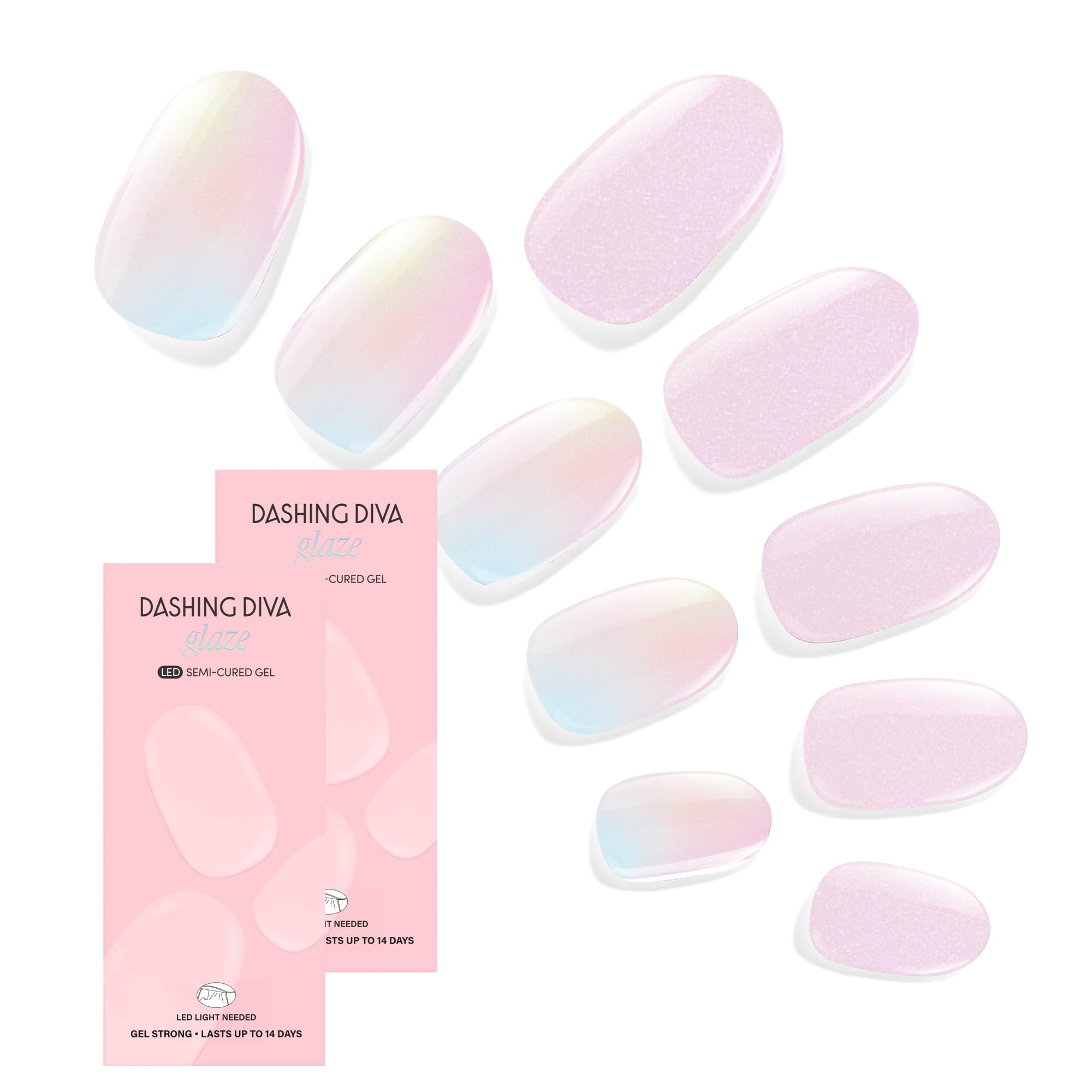 Dashing Diva Glaze Nail Strip Duo - Cotton Candy Collection - Unicorn Glaze & Cotton Candy Glaze - Long Lasting, Chip Resistant, Semi-Cured Gel Nail