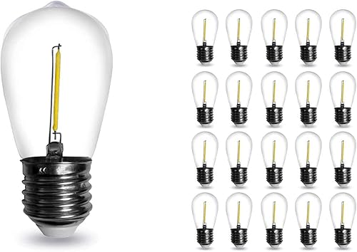 Lxcom Lighting Paquete de 25 bombillas LED S14 blancas 6000K 120V 1W E26 inastillables impermeables Edison bombillas de repuesto para interiores y