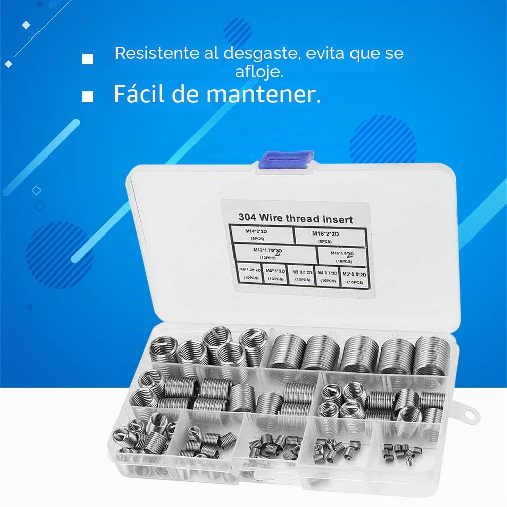 M5 M6 M8 M10 M12 M14 M16 304 Insertos de rosca Inserto de rosca de acero inoxidable Kit de surtido Tornillo helicoidal con caja de plástico