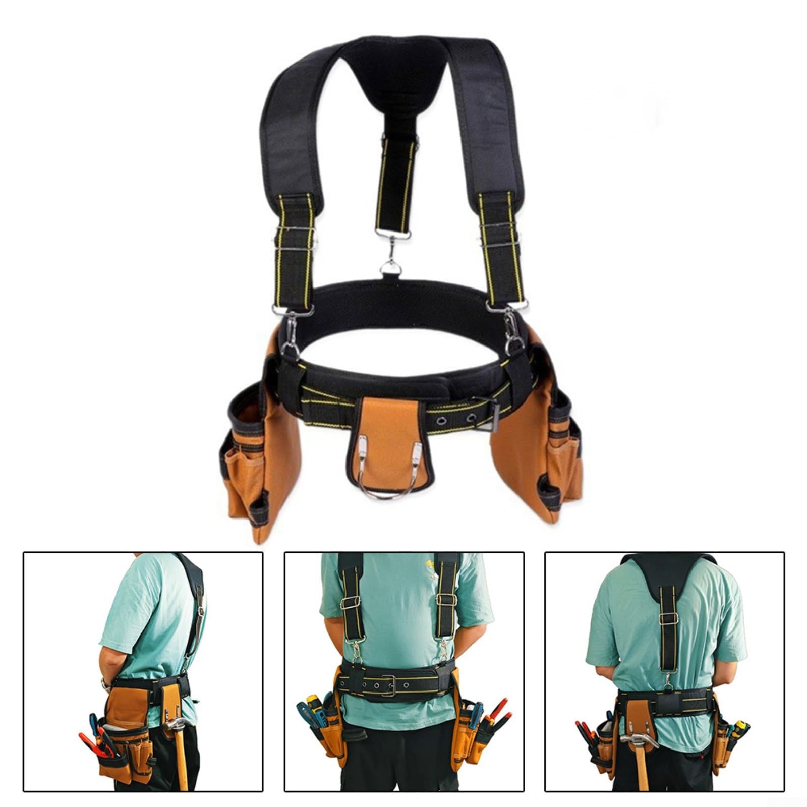 Portautensili in pelle per attrezzi da cintura organizer regolabile con tasche multiple e scomparti per lavoratori edili, elettricisti (D)