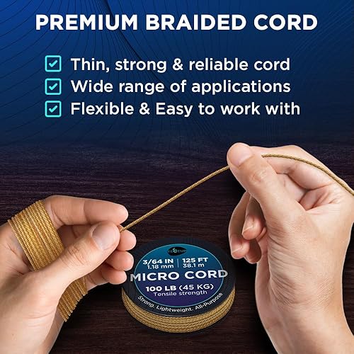 Miniatura 126 de TECEUM Micro Paracord – 0.046 in x 125 pies – Micro cable de utilidad – Cuerda de paracaídas trenzada fina – Lo mejor para manualidades, proyectos