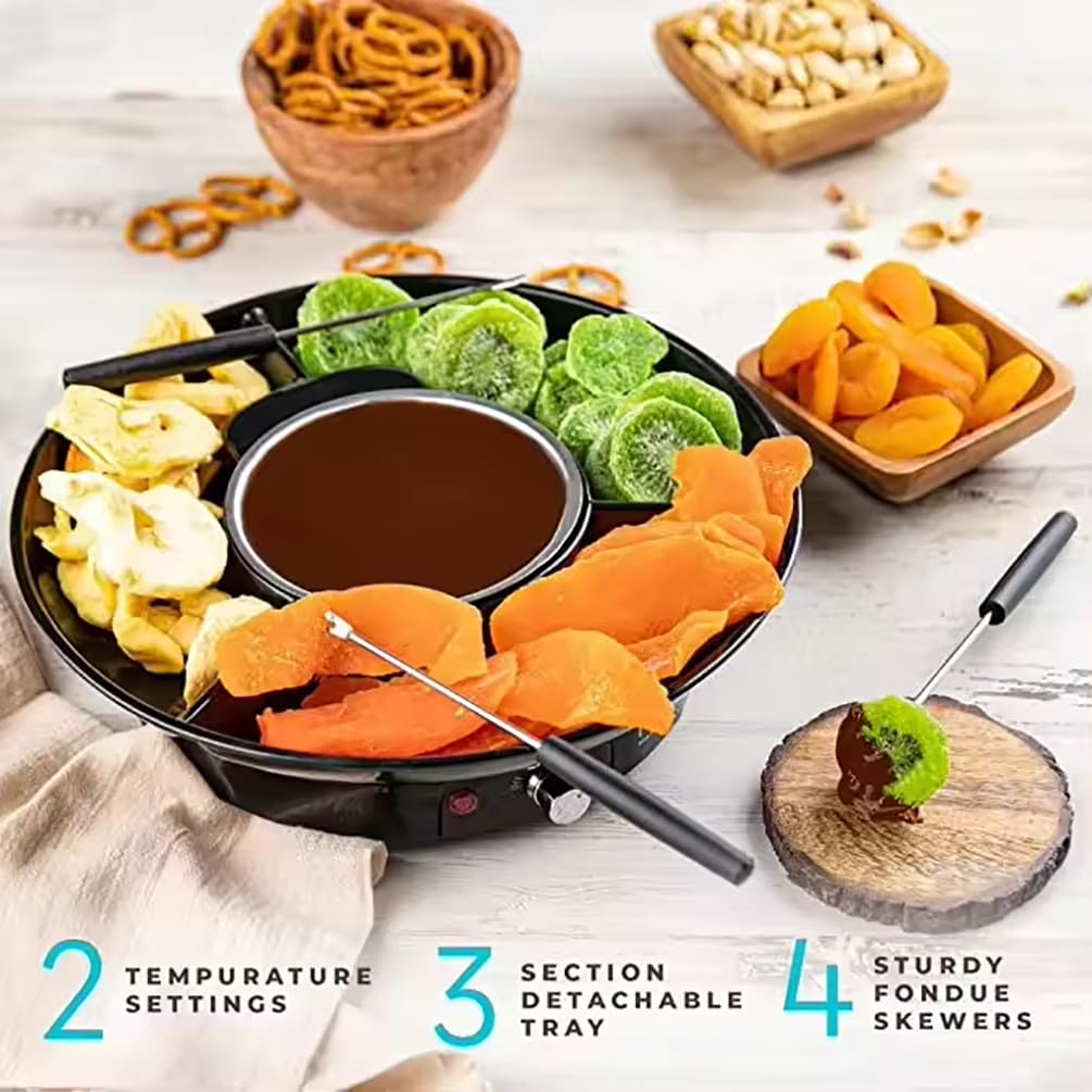 Machine à Fondue Au Chocolat, Kit De Fondue Au Chocolat avec 4 Fourchettes en Acier, Ensemble De Casseroles à Fondue Au Chocolat électrique, Contrôle De La Température, Machine à Fontaine à Chocolat