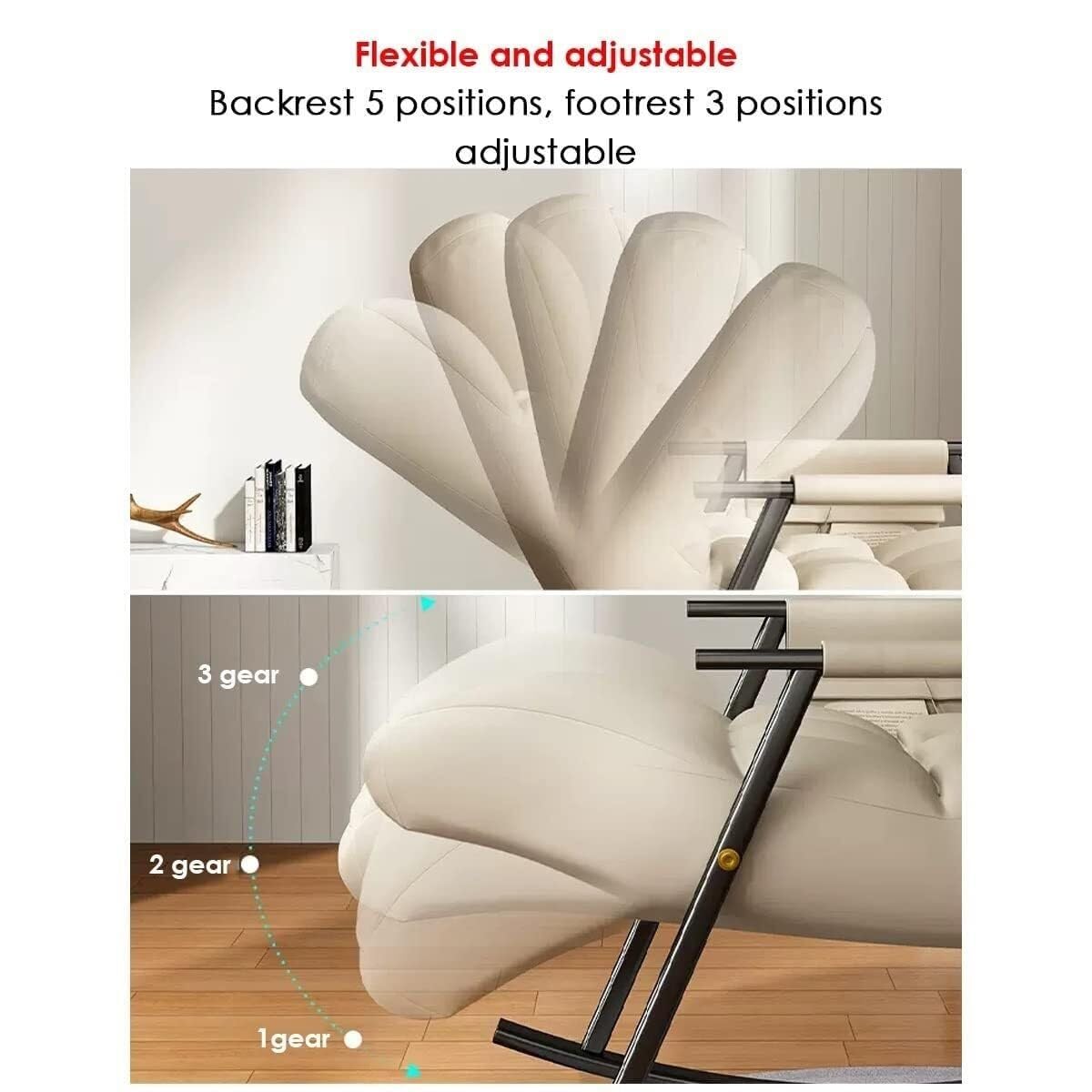 Mecedora Sala De Estar Dormitorio Sillón Sillón Reclinable Sillas Ocasionales Cómoda Silla Decorativa, Mecedora Moderna con Bolsillos Laterales (Beige)