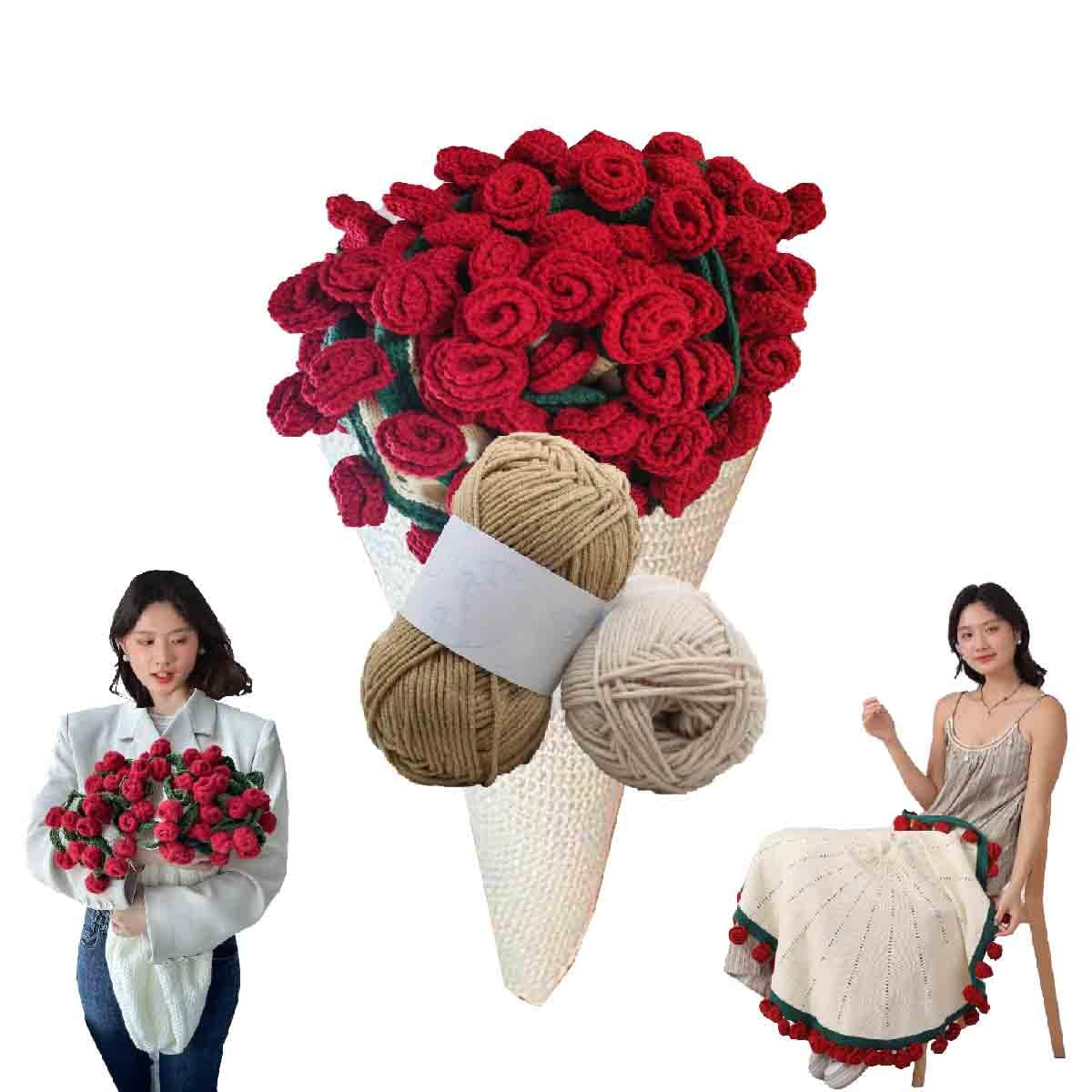 Amazon.co.jp: かぎ針編みの花のバラの花束ブランケット、ブーケ